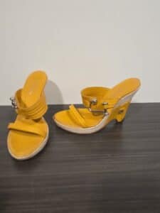 BCBGMAXAZRIA-Yellow-Leather-Wedge-Sandals