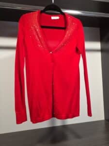 Calvin-Klein-Womens-Red-Embellished-Cardigan