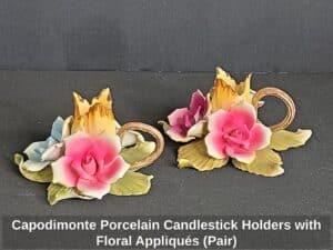 Capodimonte-Porcelain-Candlestick-Holders-with-Floral-Appliqus-Pair