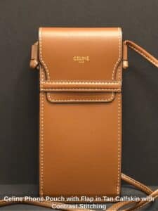 Celine-Phone-Pouch-with-Flap-in-Tan-Calfskin-with-Contrast-Stitching