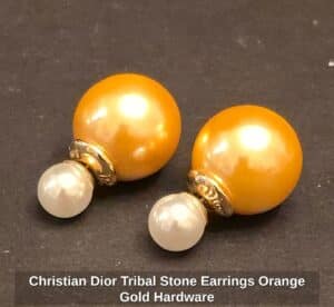 Christian-Dior-Tribal-Stone-Earrings-Orange-Gold-Hardware