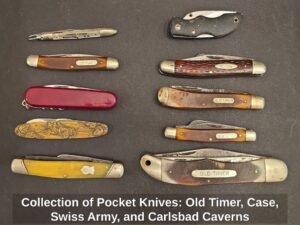 Collection-of-Pocket-Knives-Old-Timer-Case-Swiss-Army-and-Carlsbad-Caverns