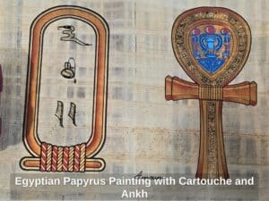 Egyptian-Papyrus-Painting-with-Cartouche-and-Ankh
