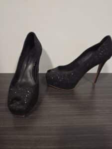 Elie-Tahari-Black-Glitter-Peep-Toe-Platform-Pumps