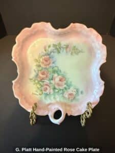 G.-Platt-Hand-Painted-Rose-Cake-Plate