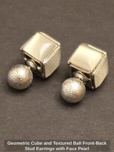 Geometric-Cube-and-Textured-Ball-Front-Back-Stud-Earrings-with-Faux-Pearl