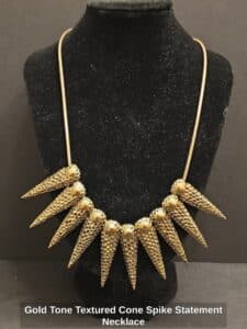 Gold-Tone-Textured-Cone-Spike-Statement-Necklace