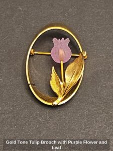 Gold-Tone-Tulip-Brooch-with-Purple-Flower-and-Leaf