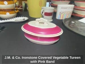 J.M.-Co.-Ironstone-Covered-Vegetable-Tureen-with-Pink-Band