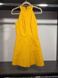 Karen-Millen-Yellow-Halterneck-Eyelet-Dress