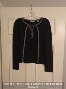 Kate-Hill-Petite-Black-Cream-Striped-Tie-Neck-Sweater