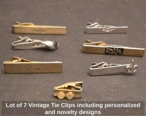 Lot-of-Vintage-Tie-Clips-including-personalized-and-novelty-designs