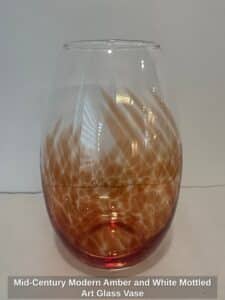 Mid-Century-Modern-Amber-and-White-Mottled-Art-Glass-Vase