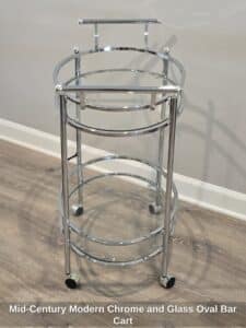 Mid-Century-Modern-Chrome-and-Glass-Oval-Bar-Cart-third-image