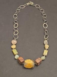 Multi-Gemstone-and-Silver-Tone-Link-Necklace