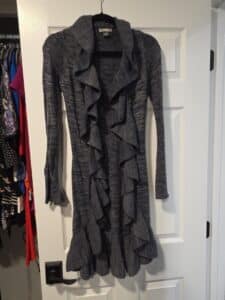 Neiman-Marcus-Womens-Gray-Ruffled-Open-Front-Cardigan-Sweater