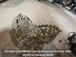 Ornate-Cast-Metal-Censer-or-Incense-Burner-with-Mythical-Beasts-Motif