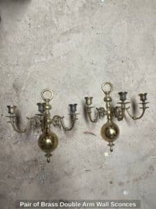 Pair-of-Brass-Double-Arm-Wall-Sconces
