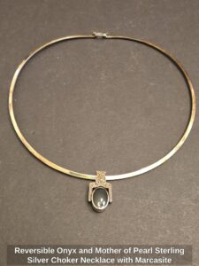 Reversible-Onyx-and-Mother-of-Pearl-Sterling-Silver-Choker-Necklace-with-Marcasite