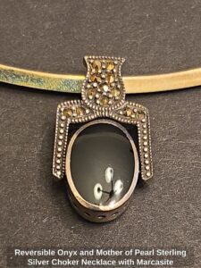 Reversible-Onyx-and-Mother-of-Pearl-Sterling-Silver-Choker-Necklace-with-Marcasite-second-image