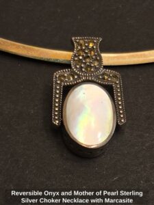 Reversible-Onyx-and-Mother-of-Pearl-Sterling-Silver-Choker-Necklace-with-Marcasite-third-image