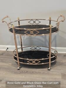Rose-Gold-and-Black-Glass-Bar-Cart-with-Geometric-Inlay
