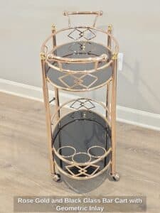Rose-Gold-and-Black-Glass-Bar-Cart-with-Geometric-Inlay-third-image