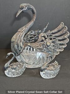Silver-Plated-Crystal-Swan-Salt-Cellar-Set