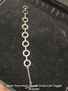 Silver-Tone-Pav-Crystal-Circle-Link-Toggle-Bracelet