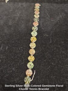Sterling-Silver-Multi-Colored-Gemstone-Floral-Cluster-Tennis-Bracelet