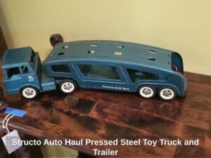 Structo-Auto-Haul-Pressed-Steel-Toy-Truck-and-Trailer