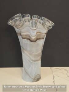 Tammaro-Home-Murano-Style-Brown-and-White-Swirl-Ruffled-Vase