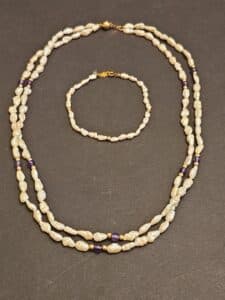 Two-Strand-Freshwater-Pearl-Necklace-and-Bracelet-Set-with-k-Gold-Beads-and-Amethyst-Accents