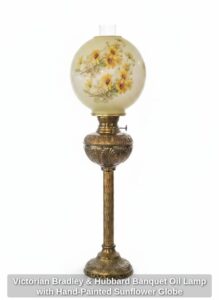 Victorian-Bradley-Hubbard-Banquet-Oil-Lamp-with-Hand-Painted-Sunflower-Globe