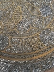 Victorian-Brass-and-Wood-Side-Table-with-Engraved-Oriental-Top-third-image