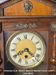 Victorian-E.N.-Welch-Walnut-Mantel-Clock-with-Lion-Motif-third-image