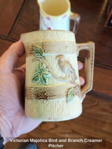 Victorian-Majolica-Bird-and-Branch-Creamer-Pitcher