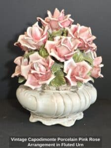 Vintage-Capodimonte-Porcelain-Pink-Rose-Arrangement-in-Fluted-Urn