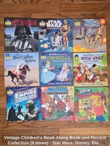 Vintage-Childrens-Read-Along-Book-and-Record-Collection-Items-Star-Wars-Disney-Black-Stallion-Masters-of-the-Universe-Barbie
