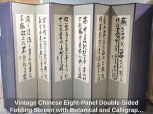 Vintage-Chinese-Eight-Panel-Double-Sided-Folding-Screen-with-Botanical-and-Calligraphy-Motifs-second-image