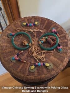 Vintage-Chinese-Sewing-Basket-with-Peking-Glass-Beads-and-Bangles-second-image