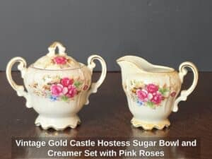 Vintage-Gold-Castle-Hostess-Sugar-Bowl-and-Creamer-Set-with-Pink-Roses