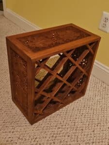 Vintage-Hand-Carved-Wooden-Wine-Rack-with-Grapevine-Motif