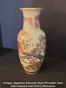 Vintage-Japanese-Satsuma-Style-Porcelain-Vase-with-Peacock-and-Cherry-Blossoms