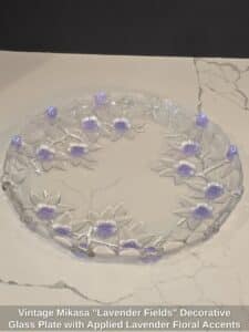 Vintage-Mikasa-Lavender-Fields-Decorative-Glass-Plate-with-Applied-Lavender-Floral-Accents-Copy