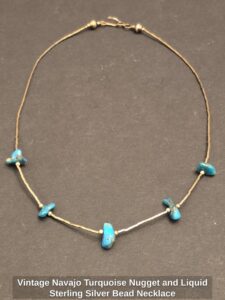 Vintage-Navajo-Turquoise-Nugget-and-Liquid-Sterling-Silver-Bead-Necklace