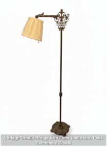 Vintage-Ornate-Bridge-Arm-Floor-Lamp-with-Faux-Parchment-Shade