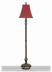 Vintage-Ornate-Floor-Lamp-with-Red-Bell-Shade-and-Gold-Accents