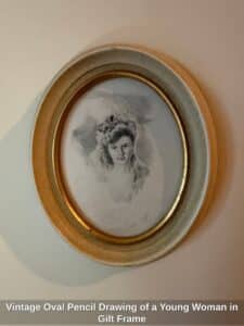 Vintage-Oval-Pencil-Drawing-of-a-Young-Woman-in-Gilt-Frame