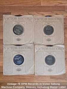 Vintage-RPM-Records-in-Victor-Talking-Machine-Company-Sleeves-including-Manor-Label